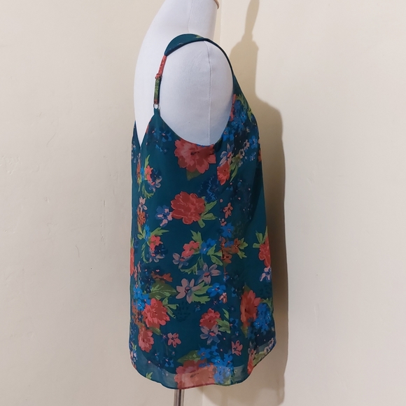 Cabi Teal Floral Print #3449 Still Life Lightweight V-neck Cami Tank Top Blouse - Picture 5 of 10